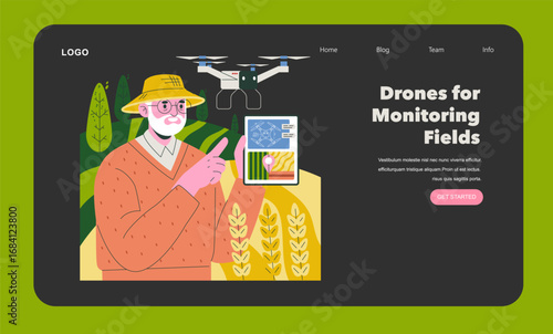 Drone Monitoring in Agriculture Vector Illustration