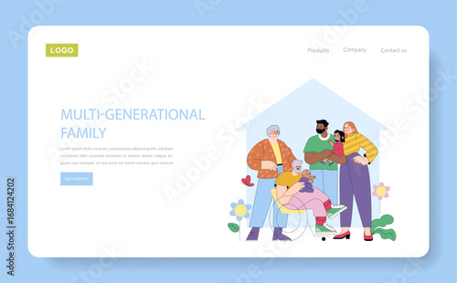 Multi-Generational Family Gathering Vector Illustration