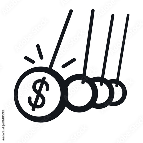 Newton s cradle with dollar coin demonstrating financial momentum