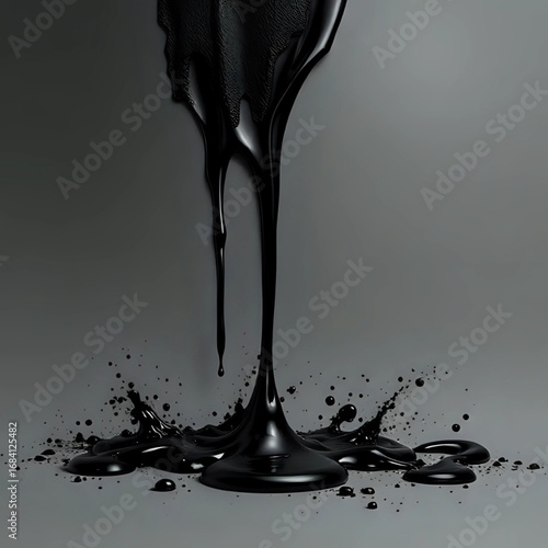 Dark Elegance: Slow-Motion Drip of Black Liquid Creating Abstract Art