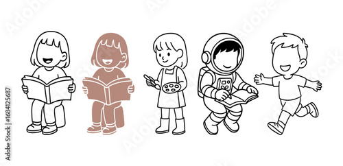 Children Reading and Playing