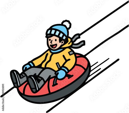 Kid Sledding Downhill Illustration