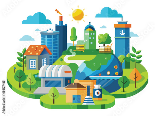 Green cityscape on planet earth symbolizing eco-friendly living and sustainable urban development