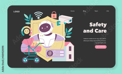 Cute Robot Ensuring Safety in Family Home Illustration