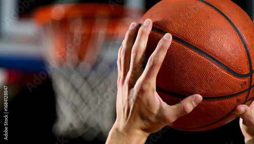 Athlete's Hands Gripping a Basketball for a Shot.