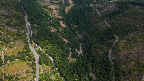 Curvy road in Albania, drone footage. 