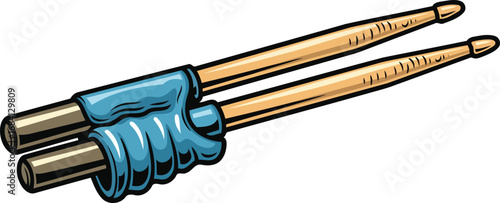 cartoon drumsticks with blue grip ready for a rhythm session