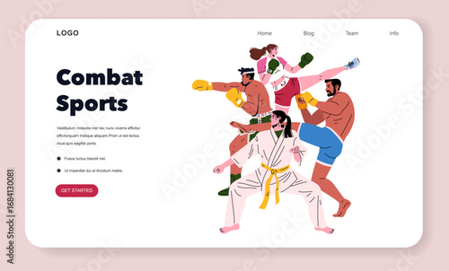 Combat Sports Vector Illustration with Diverse Fighters