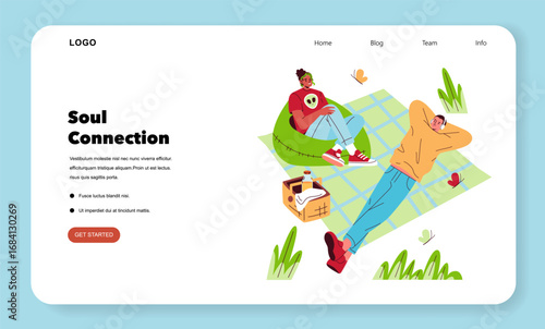 Relaxed Picnic Scene with Friends and Website Layout