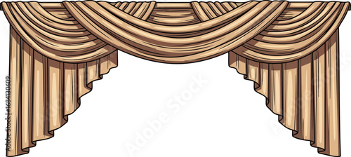 elegant beige drapery with classic swag design luxurious window treatment illustration