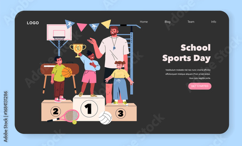 School Sports Day Award Ceremony Vector Illustration