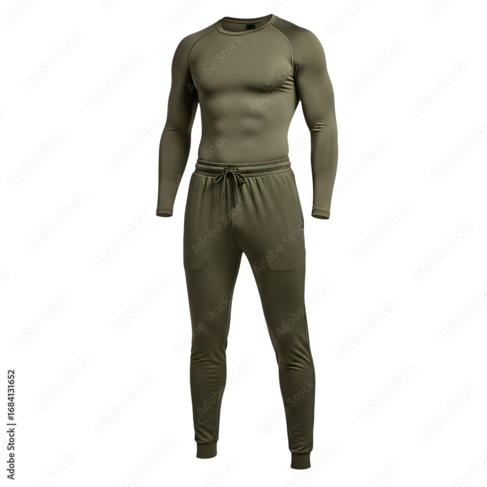 Fototapeta premium Mens long sleeve thermal base layer top and pants set isolated on transparent background