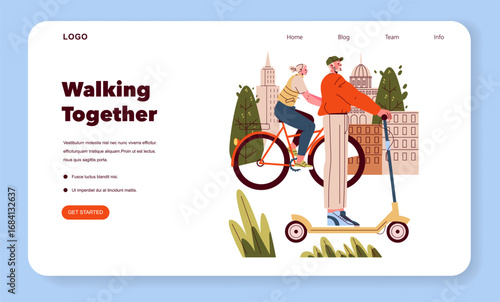 Vector Illustration of Friends Biking and Scooting Together