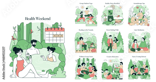 Relaxing Health Weekend Activities Vector Illustration