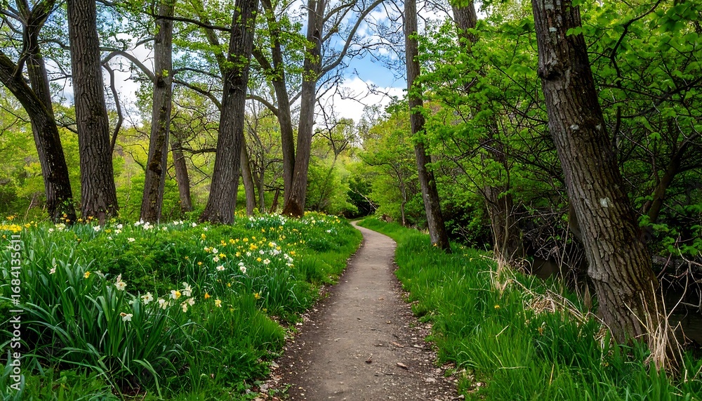 Fototapeta premium Springtime path through a lush forest