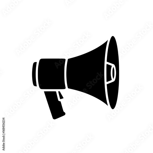 Black megaphone loudspeaker icon simple flat design for communication and marketing