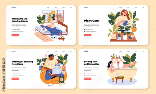 Daily Life Routine Vector Illustration Set with People