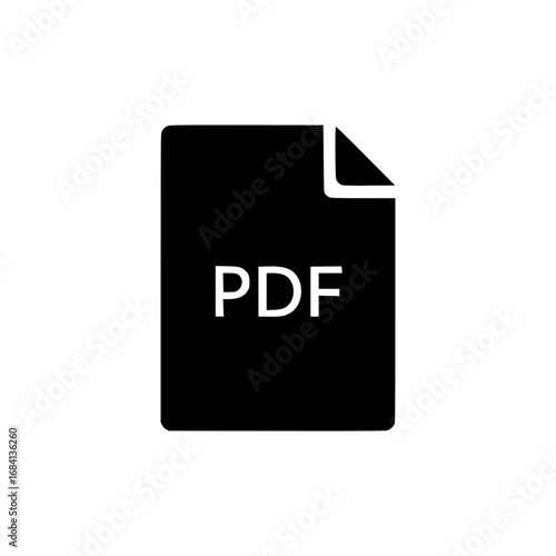 Black PDF file document icon silhouette flat vector for digital file format