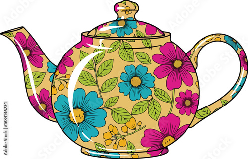 charming floral teapot delightful kitchen decor, vibrant blooms design