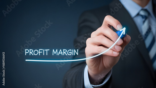 Businessman draws upward trend line for profit margin growth with marker