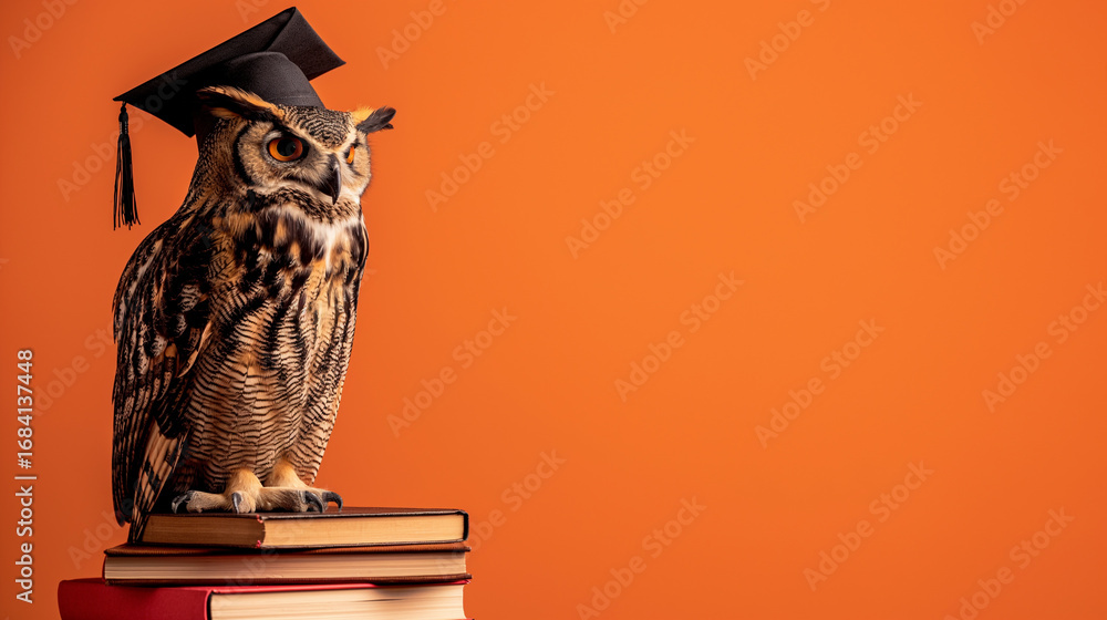 custom made wallpaper toronto digitalCoruja com capelo de formatura em uma pilha de livros