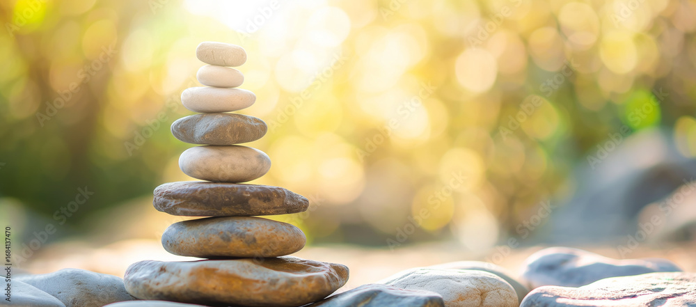 Obraz premium Pilha de pedras zen equilibradas na natureza