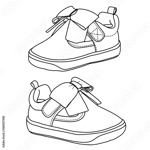Adorable pair of baby shoes with a large bow detail, perfect for little feet. These shoes are designed for comfort and style.