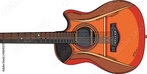 acoustic guitar illustration detailed drawing of a red and brown wooden guitar