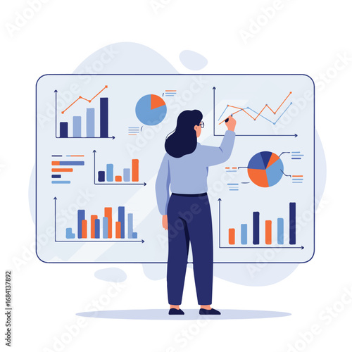 A person draws on a whiteboard with charts