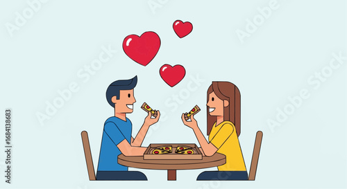 I love food day semptember 9 couple eating pizza together on date night vector illustration for love and relationships concept design art vector