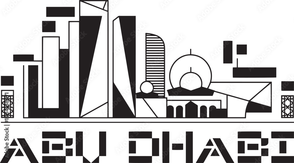 Obraz premium Abu Dhabi Skyline Silhouette Vector Illustration with Modern Architectural Landmarks Design