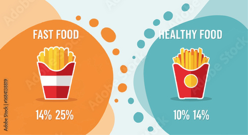 I love food day semptember 9 compare fast food versus healthy food options and nutritional values with french fries illustration design vector