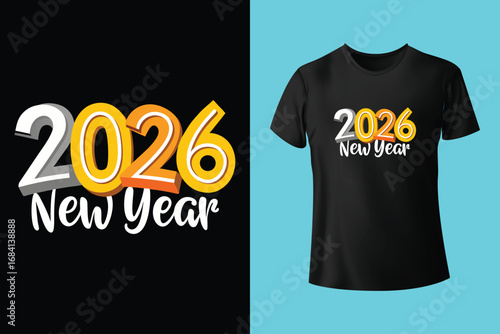 Textured blue t-shirt with bold 2026 design on purple background. Happy New Year 2026