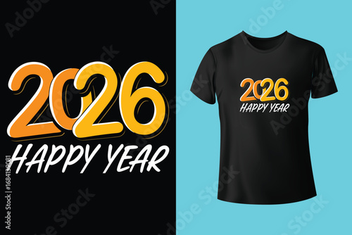 Textured blue t-shirt with bold 2026 design on purple background. Happy New Year 2026
