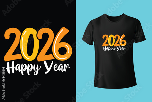 Textured blue t-shirt with bold 2026 design on purple background. Happy New Year 2026