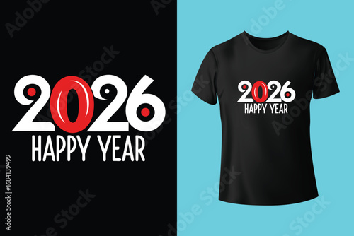 Textured blue t-shirt with bold 2026 design on purple background. Happy New Year 2026