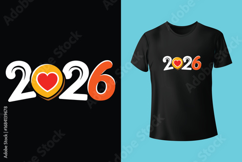 Textured blue t-shirt with bold 2026 design on purple background. Happy New Year 2026