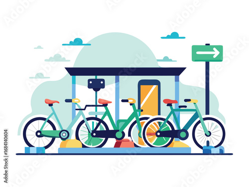 Urban shared e-bikes ready for city commuting and green transportation