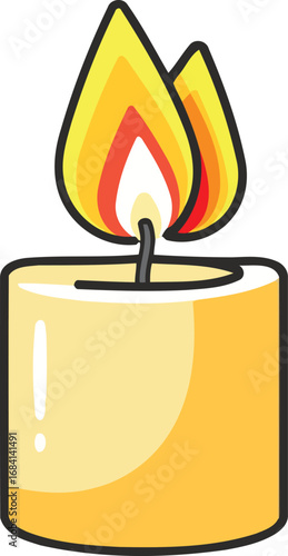 burning yellow candle peaceful light, cozy atmosphere, home decor