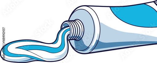 blue toothpaste tube squeezed out, fresh paste, oral hygiene