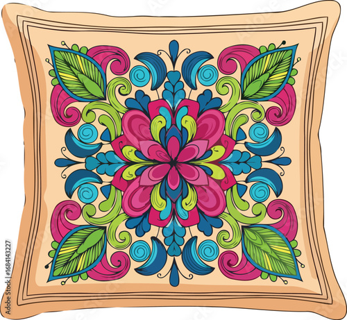vibrant floral pillowcase design square cushion with colorful mandala pattern