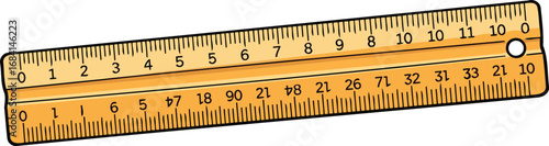 accurate wooden ruler illustration precise measurement tool, dual scale, inches and centimeters