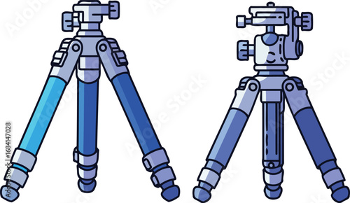 two blue camera tripods versatile photography equipment set
