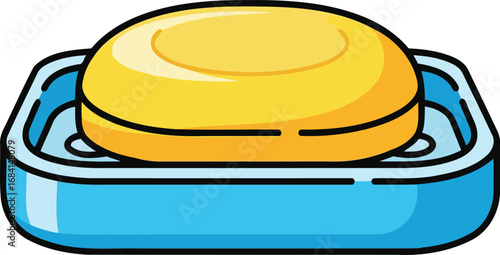 bright yellow soap bar in blue dish cleanliness and hygiene illustration