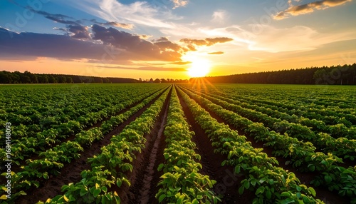 Lush potato field at sunset (1)