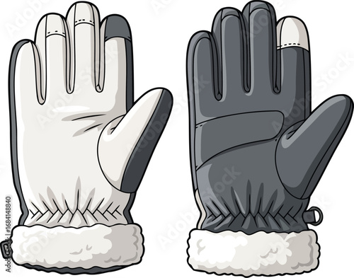 pair of stylish winter gloves warm fleece lining, detailed illustration