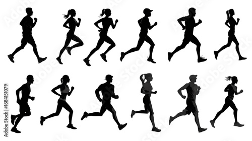 Collection of running people silhouettes in various poses.