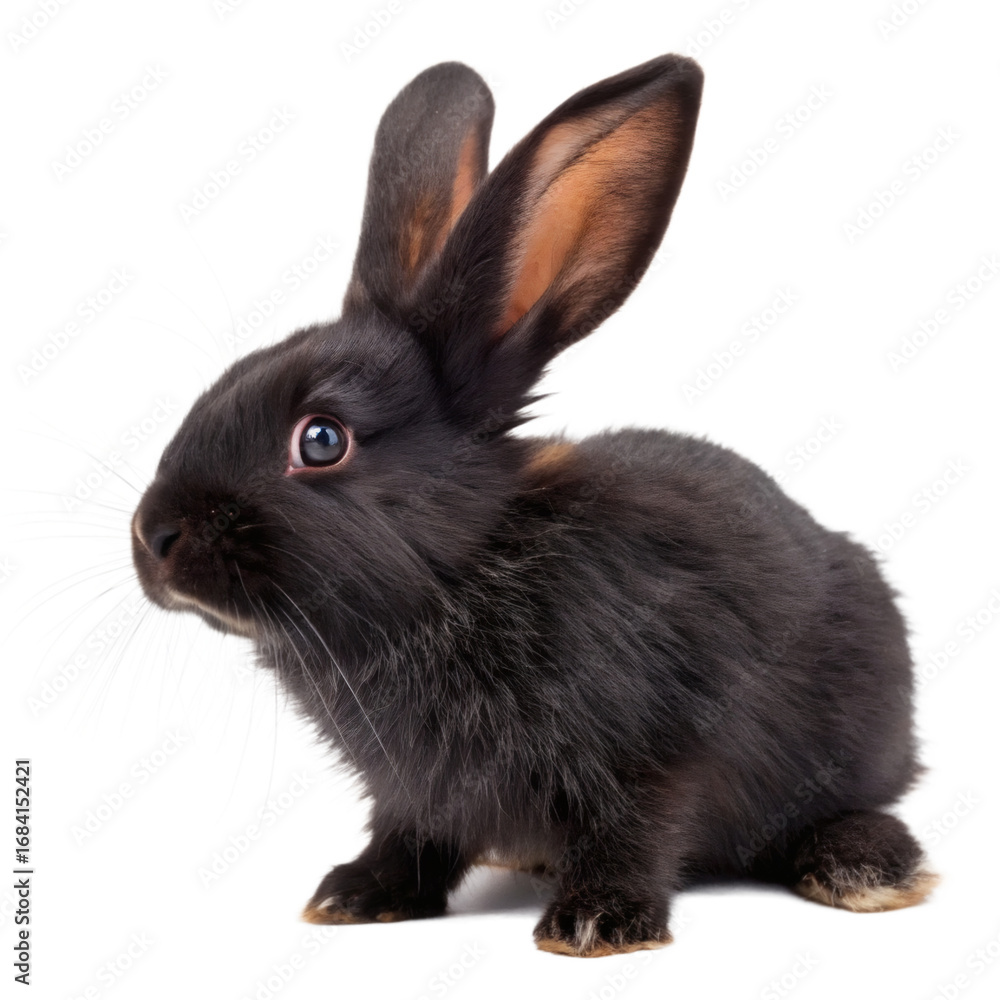 Obraz premium baby black rabbit with long ears, cutout transparent background