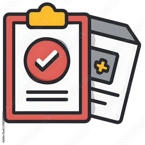 Medical Report Clipboard with Approval Checkmark Icon.