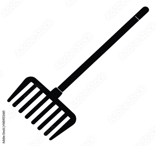 Minimalist black filled rake icon with smooth edges